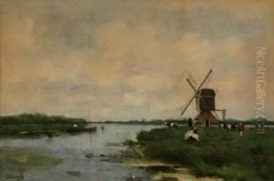A Polder Landscape With Windmill