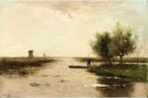 A Polder Landscape With A Peasant In A Barge