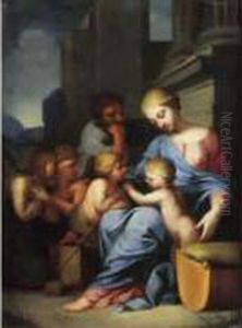 La Sainte Famille Entouree De Saint Jean-baptiste Enfant Et Deux Anges by Lubin Baugin