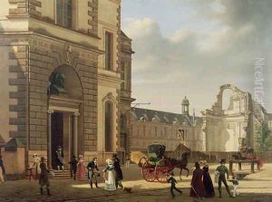 The Entrance to the Musee de Louvre and St. Louis Church, 1822 by Etienne Bouhot