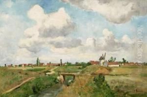 Dutch Landscape With Windmills by Paul Baum