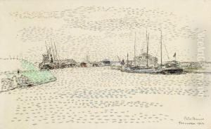 Hafen Von Terneuzen Mit Ankernden Frachtdampfern Und Lastziegelschiffen by Paul Baum