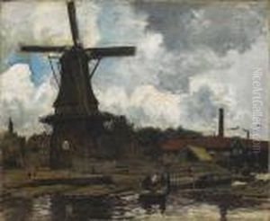 Hollandische Fluslandschaft Mit Windmuhle by Paul Baum