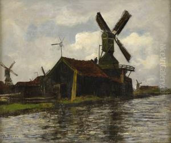 Blick Auf Eine Windmuhle Am Ufer Der Zaan Bei Zaandam. - view 1