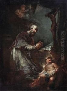 A Holybishop In Prayer by Johann Wolfgang Baumgartner