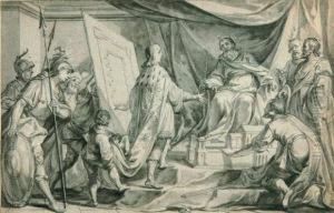 Konig Salomon Wird Der Entwurf Fur Einen Tempel Gezeigt. by Johann Wolfgang Baumgartner