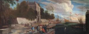 Coppia Di Dipinti Di Architettura Con Figure by Johann Wilhelm Baur