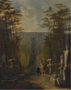 View Of The Villa D'este And Gardens, Tivoli by Johann Wilhelm Baur
