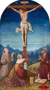 Christ on the Cross with Saint Mary Magdalen, Saint Jerome and Saint Francis by Jean Bourdichon