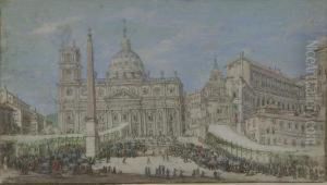 Prozession Vor Dem Petersdom, Rom. by Johann Wilhelm Baur