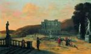 Personnages Devant Une Vue Fantaisiste De La Villa Medicis