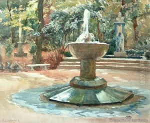 Fountain In Woods Out Of Granada, Spain by Alfred Ernest Baxter