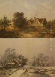 Winter And Summer Landscapes With Cottages