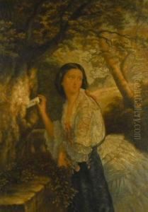 A Young Woman Placing A Love Note Within A Tree Trunk