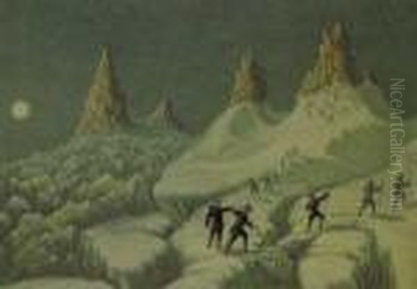 Mountaineering - Four Illustrations Foralbert Smith's The Ascent Of Mont Blanc by George Baxter