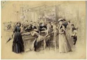 Le Bon Marche, Au Comptoir De Ganterie, Circa 1889 by Emile Antoine Bayard