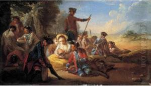 A Landscape With Huntsmen Resting At The Edge Of A Wood by Francisco Bayeu Y Subias