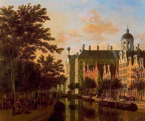 The Nieuwezijds Vooburgwal with the flower market in Amsterdam - view 1