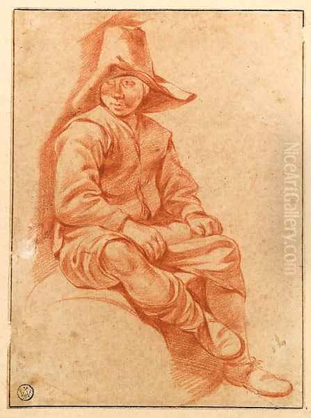 A Peasant Boy seated on a Barrel looking to the left - view 1