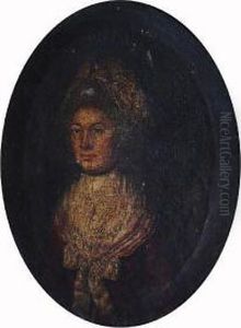 Portrait Of A Lady, Half Length, Wearing A Dark Red Dress With White Shawl And Bonnet