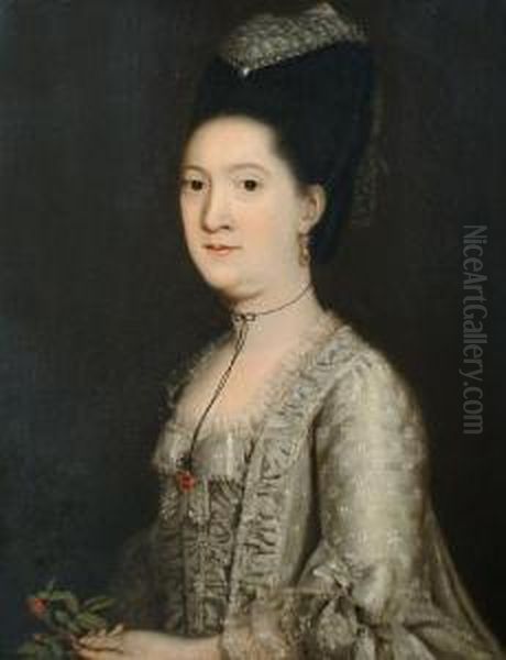 Portrait Of A Lady, Said To Be
Mrs Christian Laughton,half-length, In A White Lace-edged Dress, Holding
A Rose - view 1