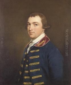 Portrait Of E.b Napier, Half-length, In A Dark Blue Coat With A Scarlet Collar