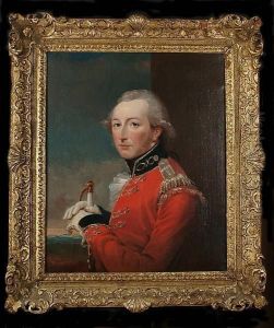 Portrait Of An Officer, Possibly
 Of The Fencible Cavalry, Holding A Sword, A View To A Landscape Beyond