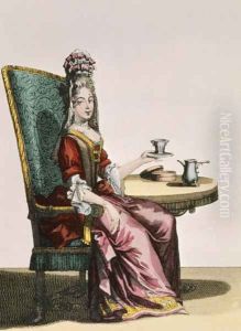 Lady Taking Coffee, fashion plate, c.1695 by Nicolas Bonnart