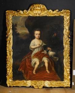 Portrait Of A Young Boy, In A 
White Chemise,seated In A Landscape With A Dog At His Side And A 
Parrotnearby
