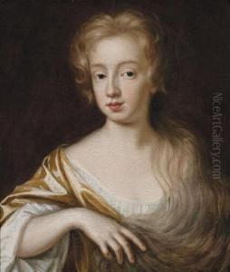 Portrait Of A Young Girl, Bust-length, In An Ochre Dress And White Chemise