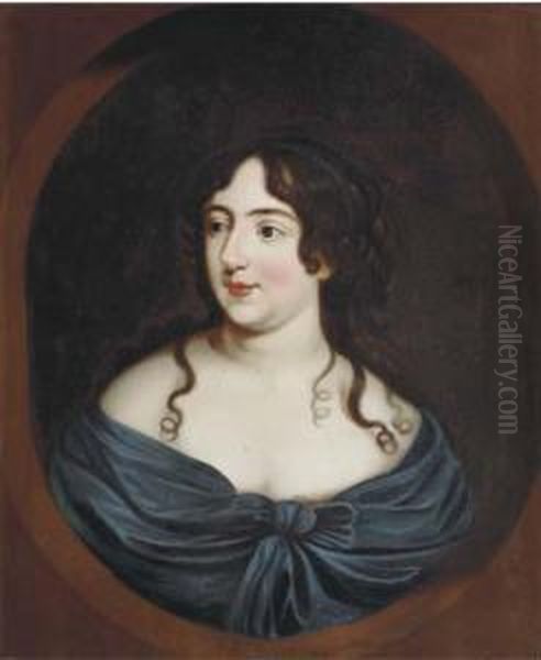 Portrait Of A Lady, Half-length, In A Blue Dress, In A Feignedoval - view 1