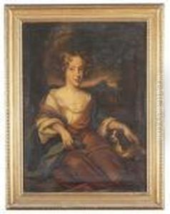 Portrait Of A Young Lady, Three-quarter-length, Seated, In A Red Dress, With A Spaniel