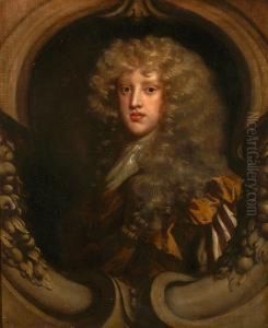 A Portrait Of Sir Ralph Assheton Within A Painted Sculpted Oval A Portrait Of Sir Ralph Assheton Within A Painted Sculpted Oval