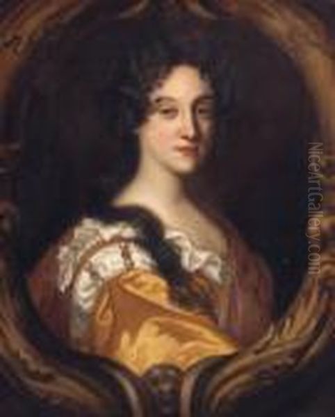 Portrait Of A Lady, Quarter-length, In A Gold Dress And Redshawl - view 1