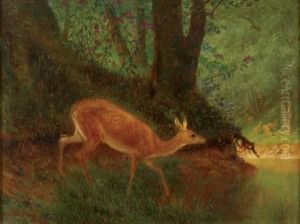 Deer In Forest by William Holbrook Beard