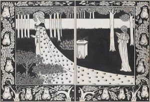 La Belle Isould At Joyous Gard Two Drawingswithin One Mount by Aubrey Vincent Beardsley