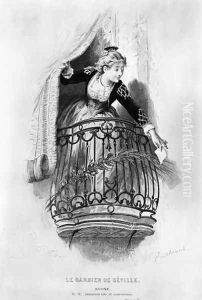 Rosine, illustration from Act I Scene 3 of 'The Barber of Seville' by Emile Antoine Bayard