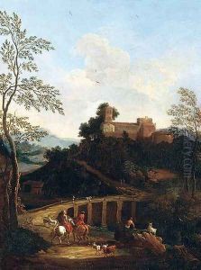 Roman Landscape near to a Bridge by Giovanni Battista Busiri