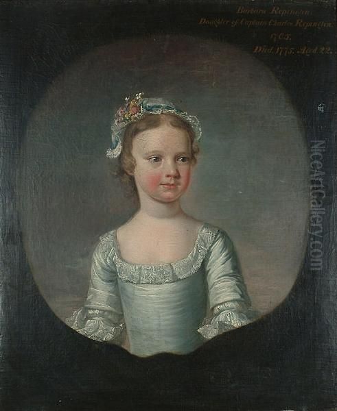 Portrait Of Barbara Repington As
A Girl, Half-length, In A White Dress And A White Lace Cap With
Flowers, In A Painted Cartouche. - view 1