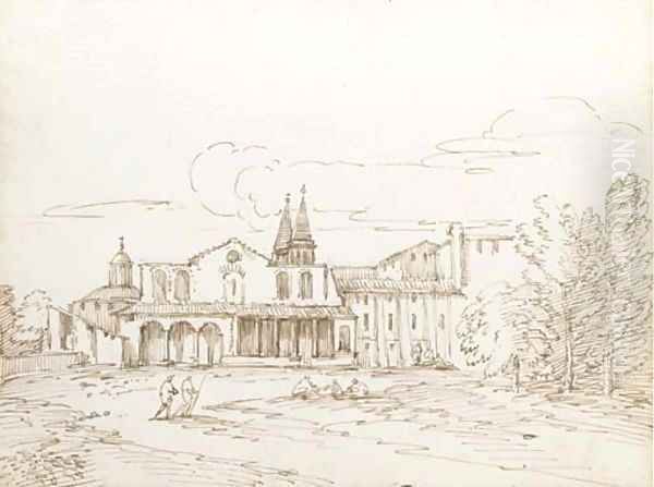 A Roman basilica with a round church beyond, said to be San Giovanni Laterano - view 1