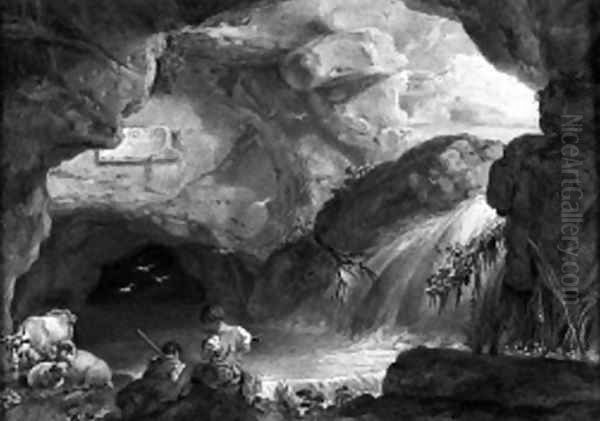 The ruins of a Roman aqueduct, with a shepherd playing the flute - view 1