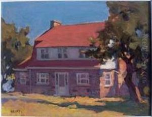 Stone House With Red Roof by John William Beatty