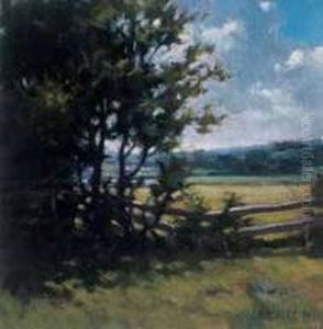 Country Landscape With Fence
 Oil On Board