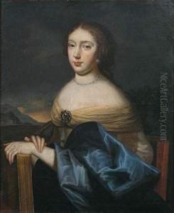 Portrait D'une Femme De Qualite, A Mi-corps, Sur Fond De Paysage
