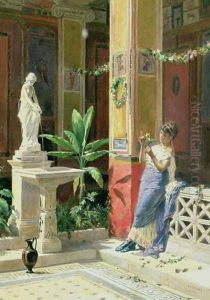In a Courtyard in Pompeii 1878 by Luigi Bazzani
