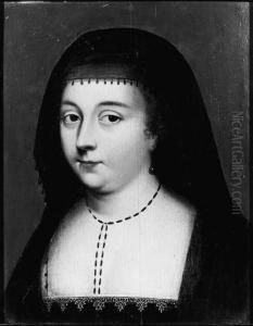Portrait Of A Noblewoman, Small Bust Length, Wearing A Black Dressand A Veil
