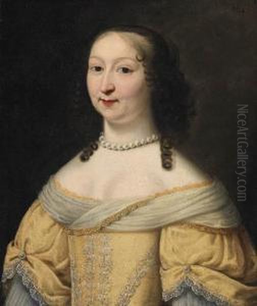 Portrait Of A Lady, Bust-length, In A Yellow Embroidereddress - view 1