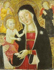 La Vierge a l'Enfant entre deux anges en priere