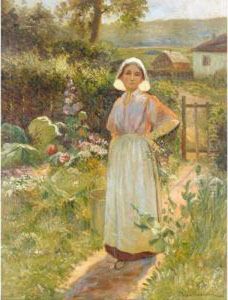 Maid In The Kitchen Garden by Jean Beauduin