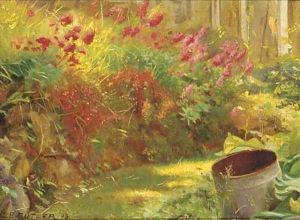Sunlit garden by Charles Ernest Butler